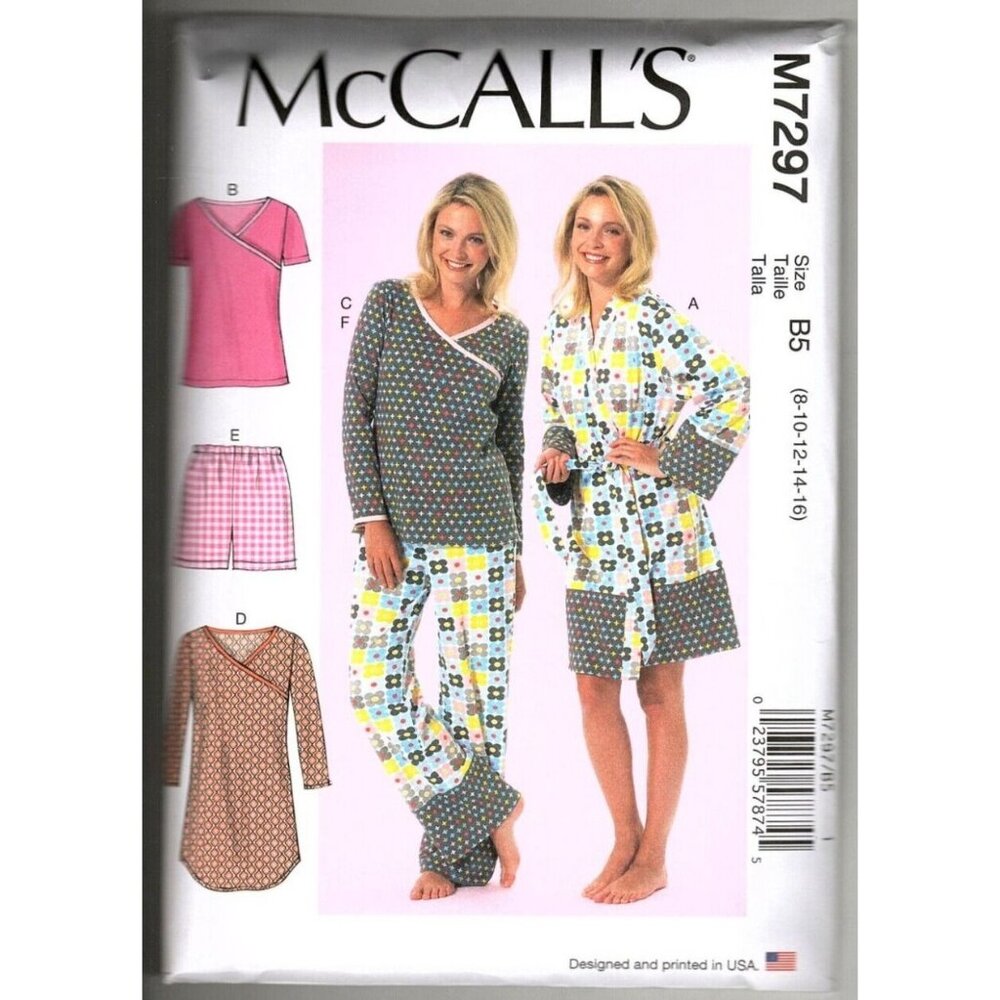 McCall's M7297 Misses 8 to 16 Pajamas, Robe, Gown, Pants, Shorts Sewing Pattern